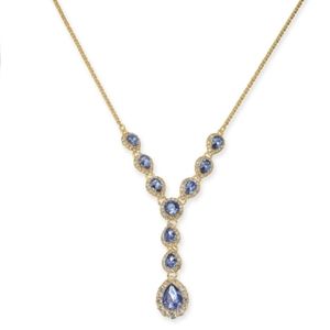 New Charter Club Crystal & Stone Lariat Necklace 17 inch + 2 inch extender New T